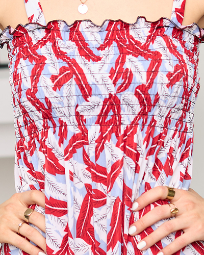 Червоне плаття довжиною до колін з листям - Одяг