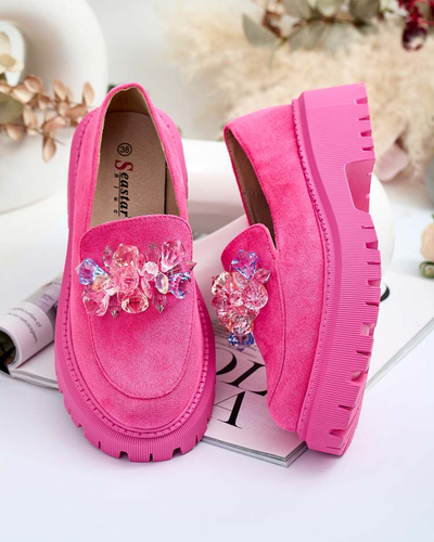 Royalfashion Fuchsiové dámské mokasíny s barevnými korálky Hetika