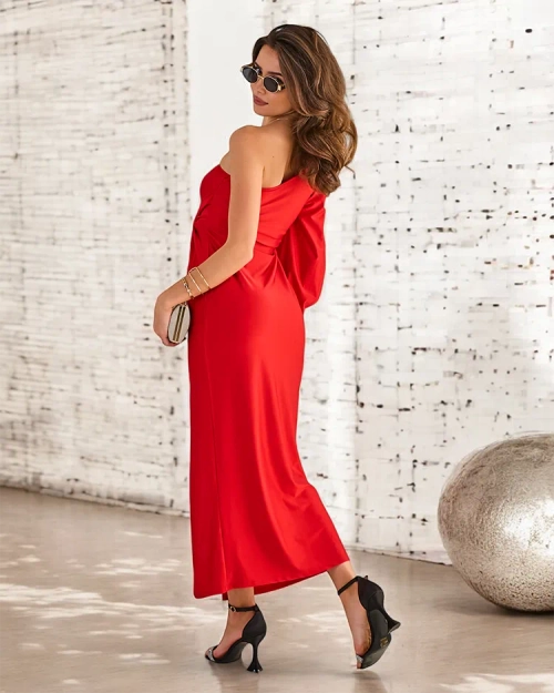 Royalfashion Жіноча довга плаття з одним плечем з тканини