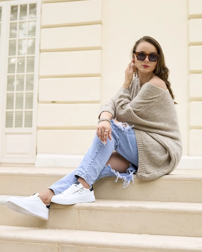 Royalfashion Сірий бежевий жіночий довгий светр оверсайз