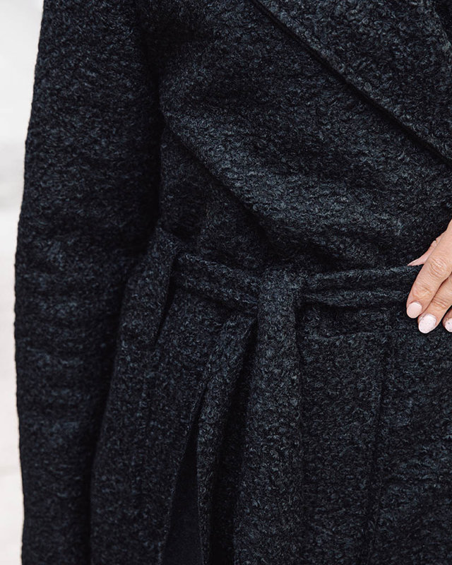 Černý dámský kabát z ovčí kůže ke kotníkům - Oblečení