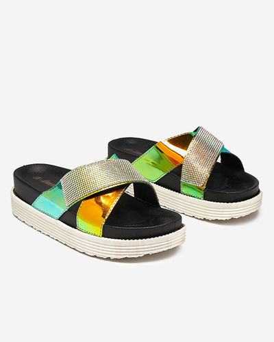 Dámské černé holografické pantofle s flitry Keliso - Obuv