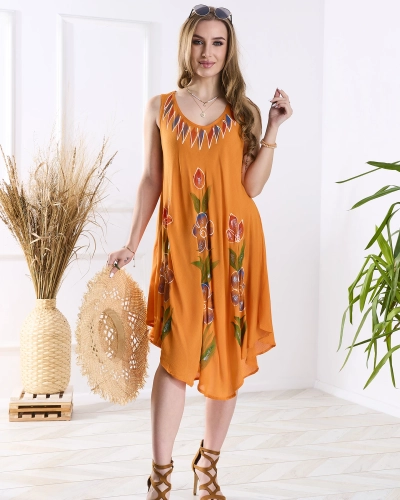 Oranžový dámský vzorovaný přehoz na postel s potiskem- Oblečení