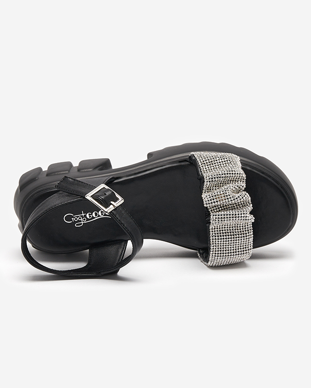 OUTLET Černé dámské sandály s kubickými zirkony Pokio- Footwear