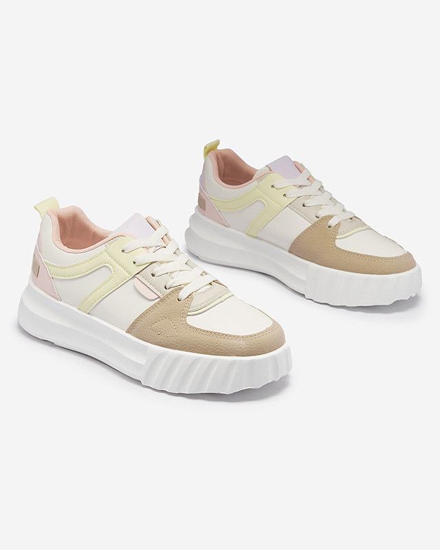 Bílá dámská sportovní obuv z ekokůže s pestrobarevnými vsadkami Netiris - Obuv