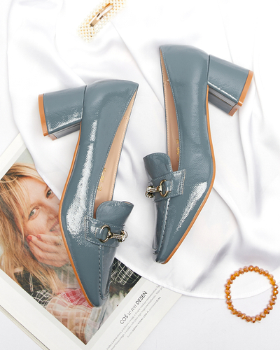 Lakované dámské mokasíny v šedomodré barvě Welmok- Obuv