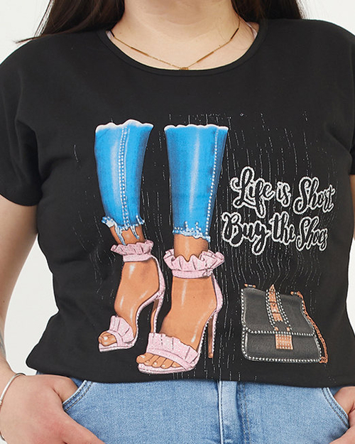 Чорна жіноча футболка з принтом Plus Size