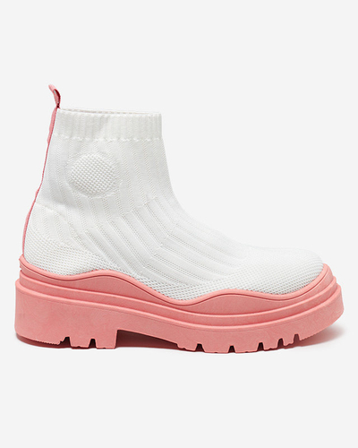 Dámské kozačky na silnější podrážce v bílé a růžové barvě Korlic-Shoes