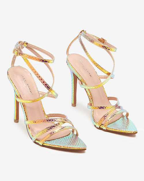 Голографічні босоніжки на підборах кольору рожевого золота Georio