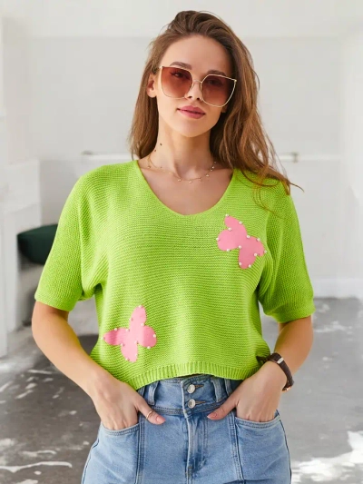 Royalfashion Жіночий бавовняний короткий светр з метеликами