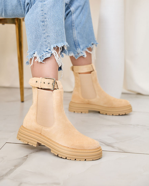 Бежеві жіночі черевики Royalfashion з декоративним ремінцем Loffdo