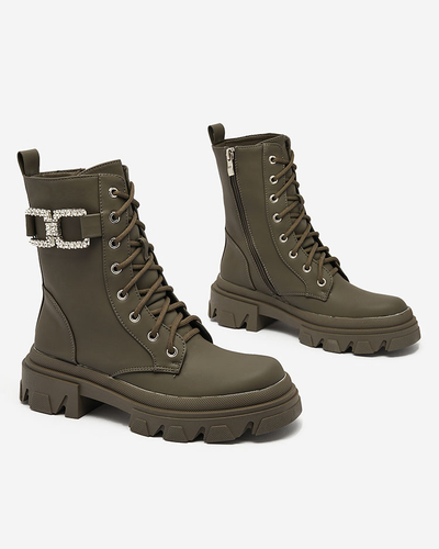 Royalfashion Жіночі черевики на шнурівці кольору хакі Cefitity