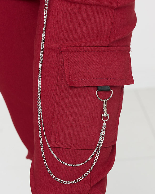 Бордові утеплені штани карго з кишенями - Одяг