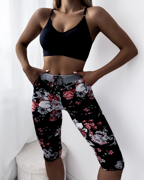 Жіночі шорти 3/4 чорно-рожеві PLUS SIZE - Одяг