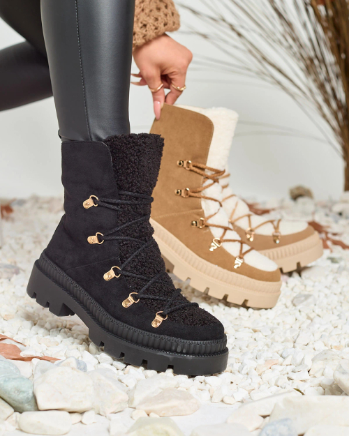 Royalfashion Чорні жіночі утеплені черевики-трапери з овчиною Lery Walk