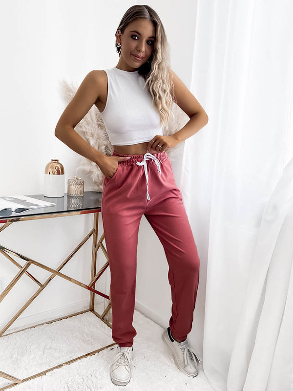 Royalfashion Tmavě růžové dámské tepláky PLUS SIZE