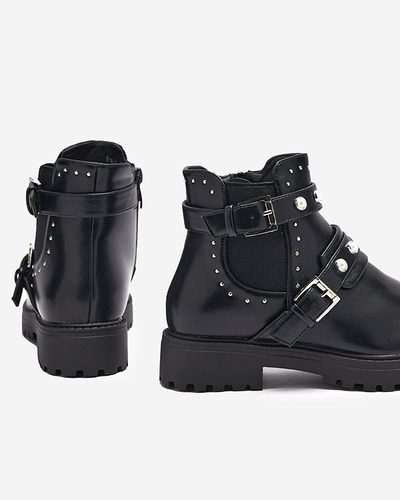 Dámské kotníkové boty z eko kůže s perličkami v černé barvě Saalo- Footwear