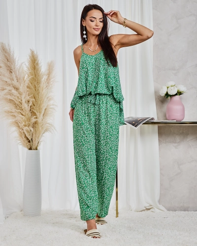 Royalfashion Zelený dvoudílný dámský květinový komplet