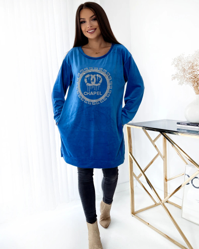 Royalfashion Dámská tunika se zirkony v modré barvě