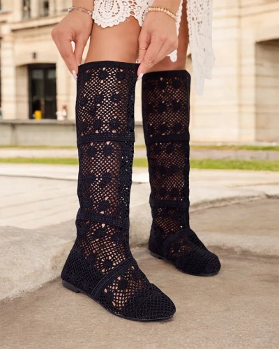Royalfashion Dámské ažurové kozačky nad kolena Corinu