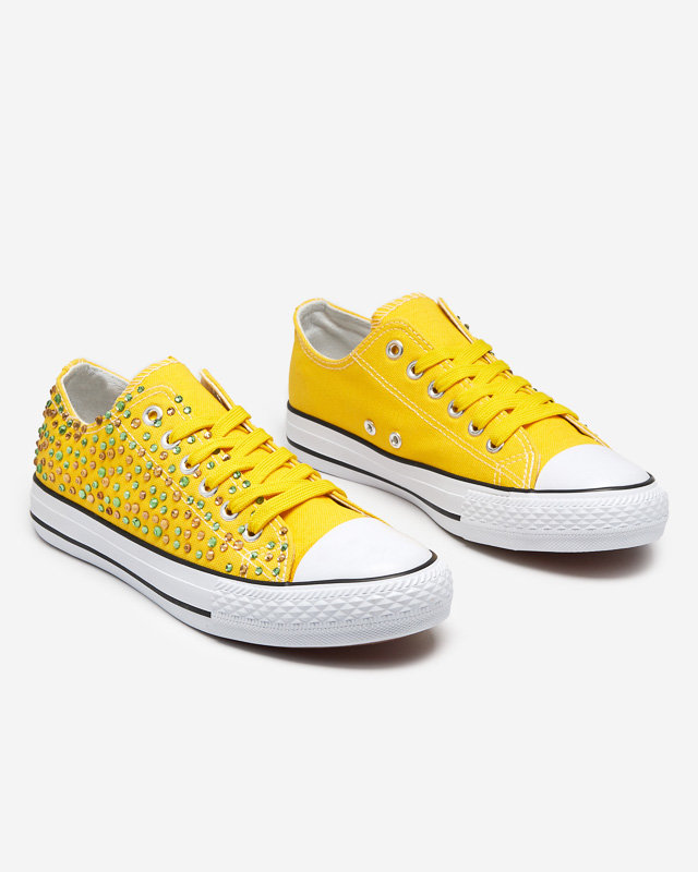 OUTLET Dámské tenisky s barevnými zirkony ve žluté barvě Amanda - Obuv