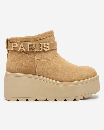 Royalfashion Světle hnědé dámské boty a'la snow boots s ornamentem Parisela