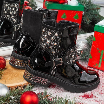 Czarne botki z ozdobami Janet  - Obuwie