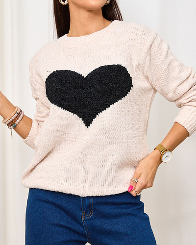 Royalfashion Béžový dámský svetr Heart