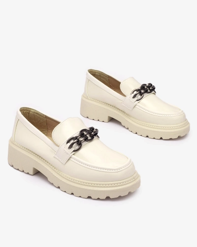 Dámské lakované mokasíny v krémové barvě Adolos- Obuv