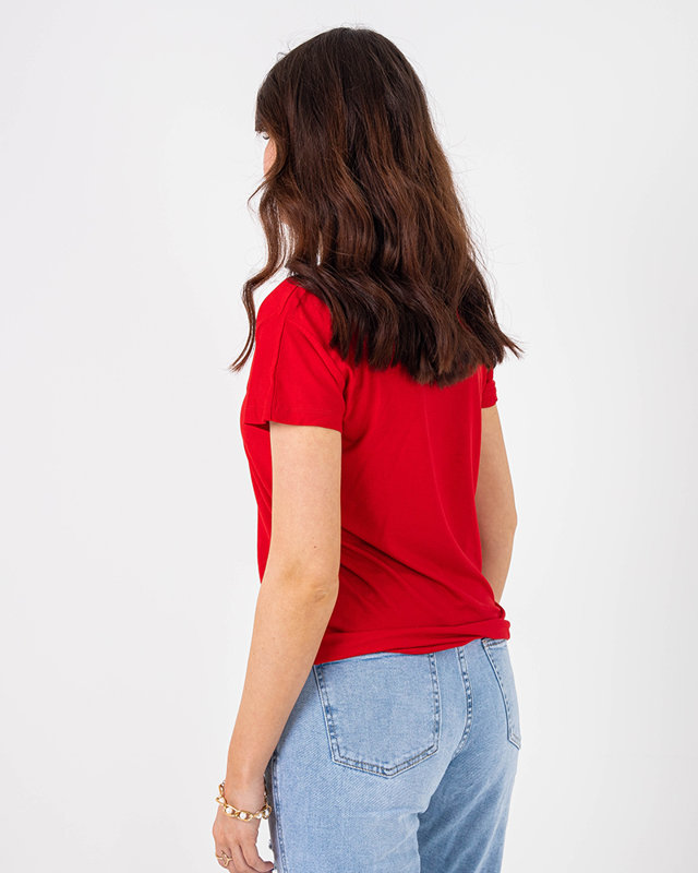 Červené dámské tričko s barevným potiskem a flitry - Oblečení