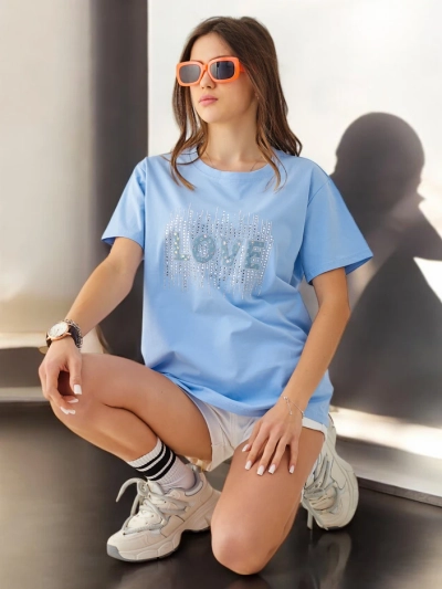 Royalfashion Жіноча бавовняна футболка LOVE з стразами