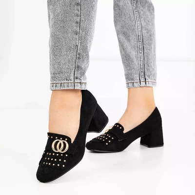 OUTLET Černé lodičky na sloupku s ozdobným svrškem Nell-shoes