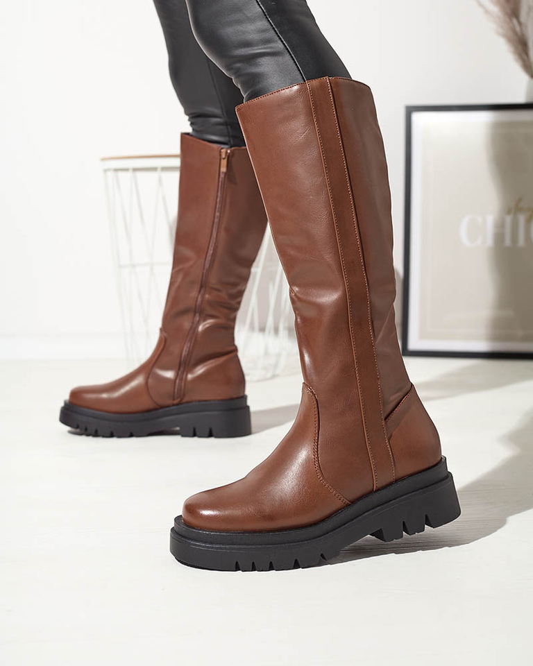 Dámské nadkolenky z ekokůže v barvě camel Roterika - Obuv