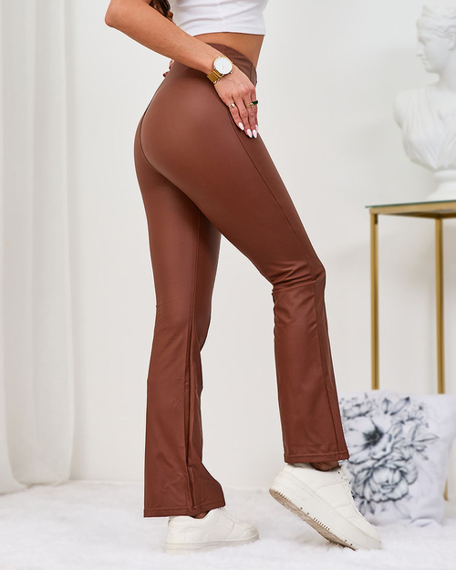 Легінси Royalfashion Коричневі жіночі з екошкіри a'la bells