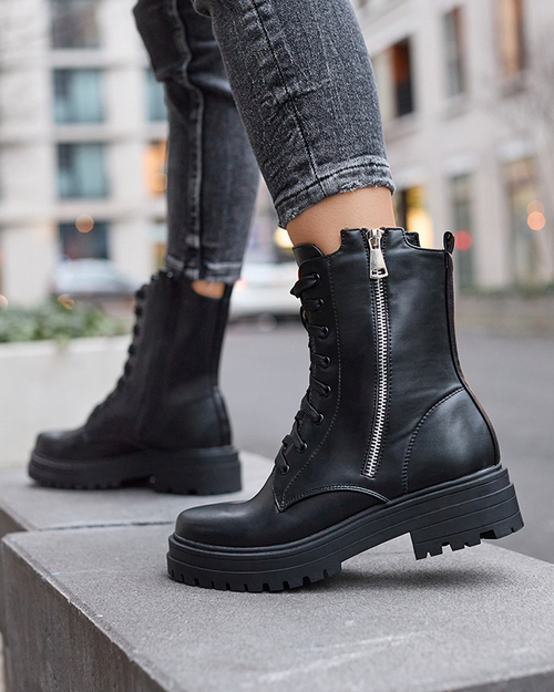 Чорні жіночі черевики на плоскому каблуці Fetisa - Взуття