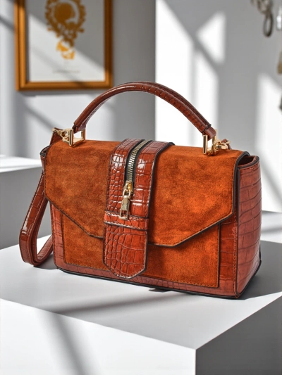 Dámská kabelka Hera Marrone hnědá ekokůže semišová přes rameno retro