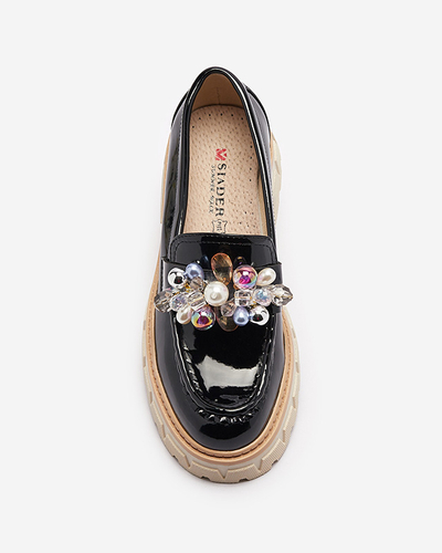Чорні лаковані жіночі мокасини з орнаментом Leliab- Footwear