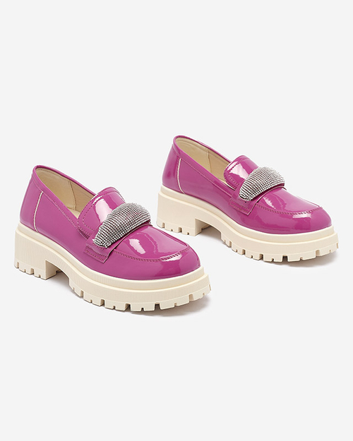 Лаковані жіночі мокасини кольору фуксії з орнаментом Averado-Footwear