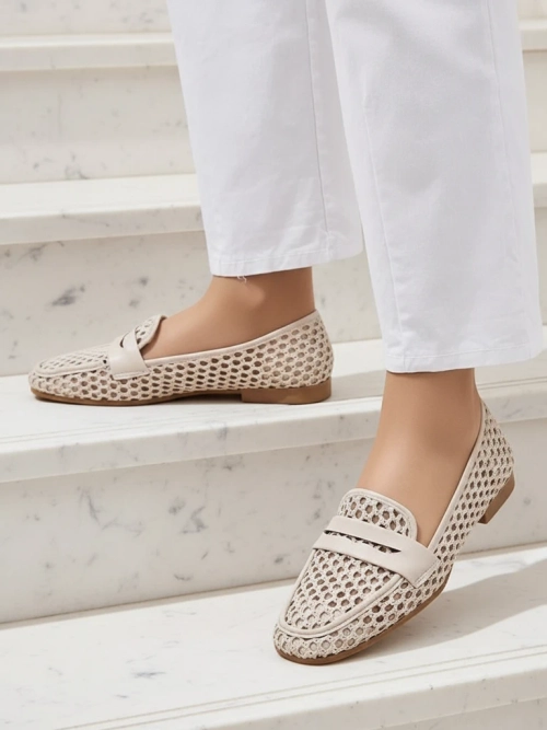 Бежеві мокасини Royalfashion Primavera Aelia з тканини з мигдалеподібним носком