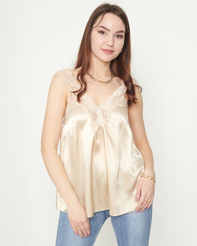 Жіноча бежева майка з мереживними бретелями