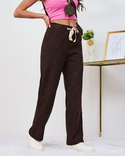 Royalfashion Утеплені темно-коричневі вельветові жіночі штани