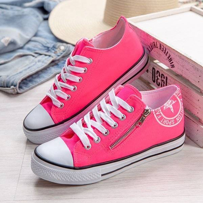 OUTLET Neonově růžové tenisky na vnitřním klínku s potiskem Fabiana - Obuv