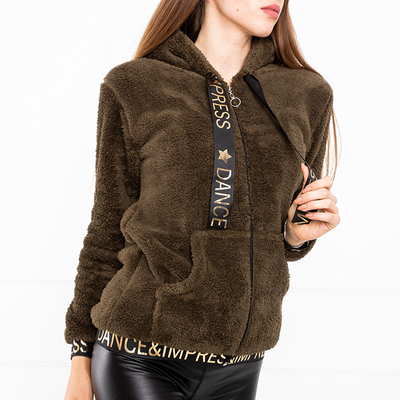 Dámská zelená plyšová mikina s kapucí - oblečení