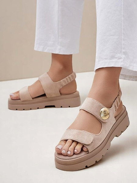 Dámské béžové sandály Royalfashion Callista na platformě ze semiše