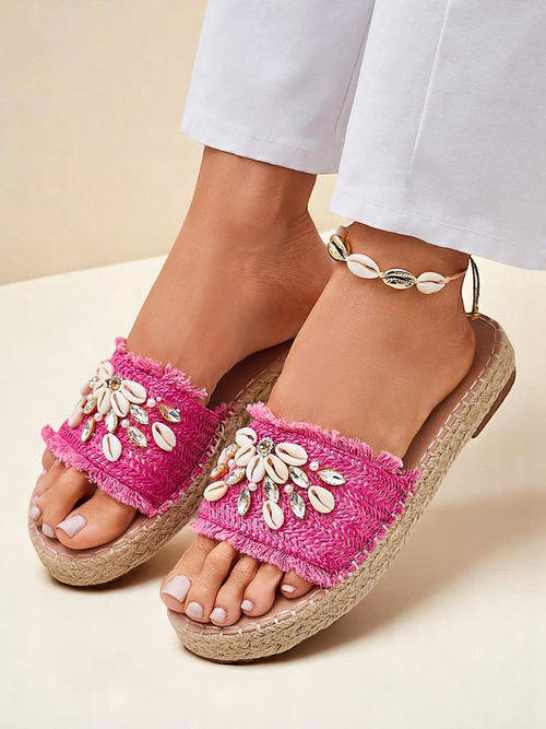 Жіночі шльопанці Royalfashion Callista Фуксія на платформі з мушлями