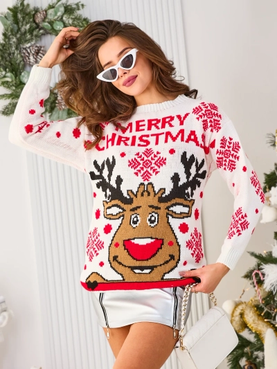 Жіночий білий різдвяний светр з оленями Royalfashion