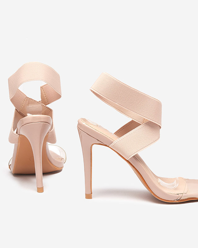 Dámské sandály na jehlovém podpatku v barvě Koala Beige - Obuv