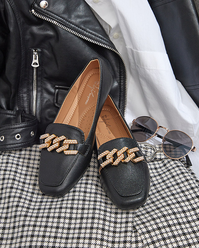 Černé dámské mokasíny s perličkovým zdobením Krelizo - Boty