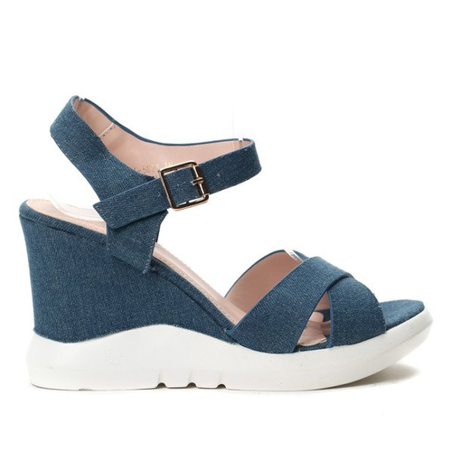 Niebieskie sandałki na koturnie Bexley- Obuwie