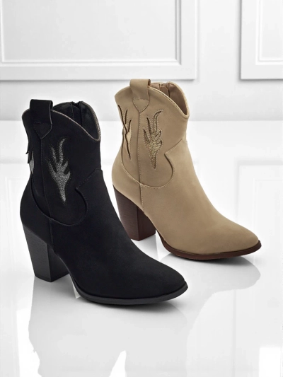 Kovbojky dámské na podpatku s ozdobnými vložkami Cendria